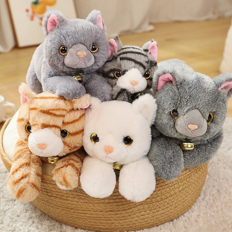 35cm LifeLike Plush Cats Lying Cute Animal Toy Grey Yellow Striped White Colors Kitten Doll