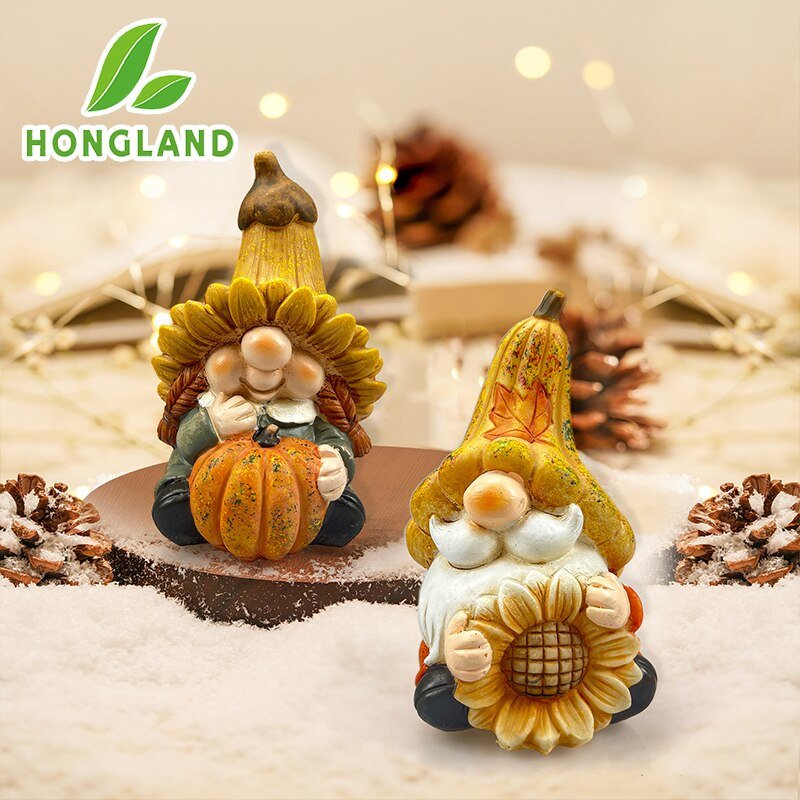 Garden Gnome Statue 2 Pack Resin Gnome Figurine Pumpkin Ornaments Outdoor Statues Home Decor