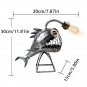 Vintage Angler Fish Desk Lamp Shark Shape Night Light USB Metal Art Lantern Ornament Bedroom