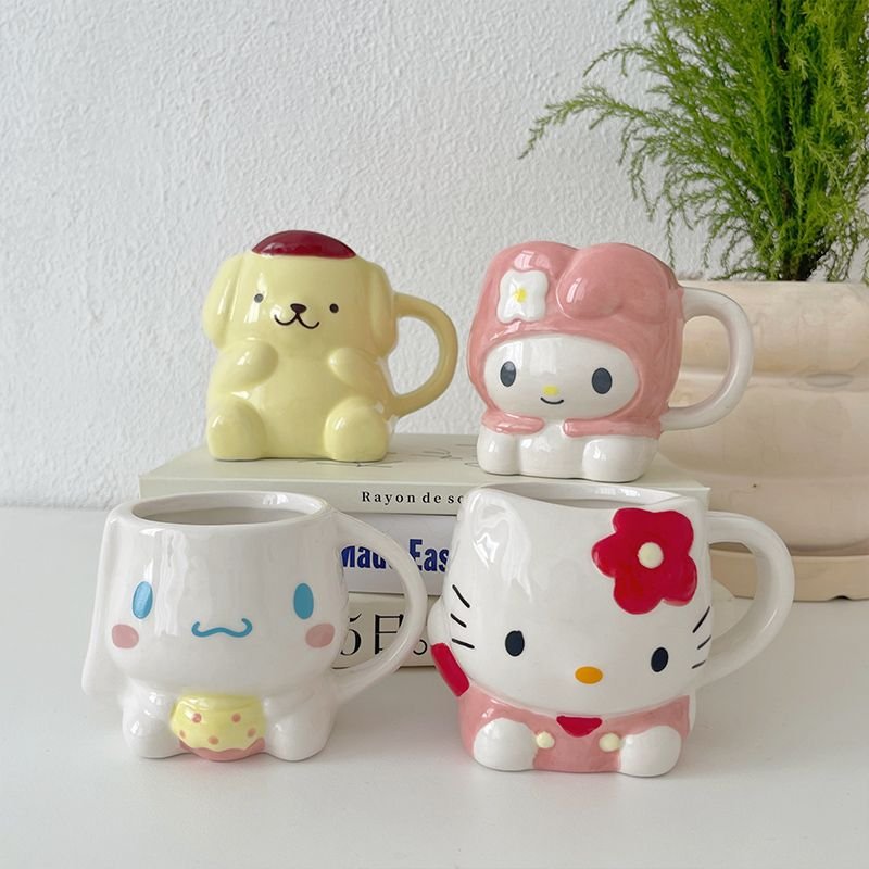 Cartoon Sanrio Hellokittyed Kuromi My Melody Cinnamonroll Pompom Purin Porcelain Mug Cute Girl Kids
