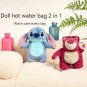 Disney Anime Strawberry Bear Stitch Winter Plush Hot Water Bottle Water Warm Hand Plush Doll