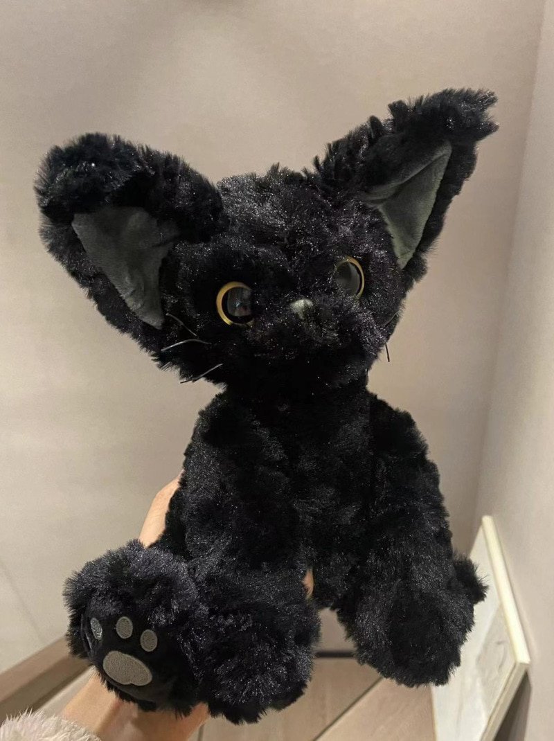 28cm Black Cat Plush Magic Doll Curly Cat Soft Throw Pillow Cartoon Animal Stuffed Doll Toy