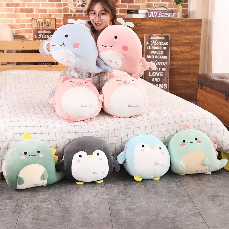 Squishy Cartoon Animals Plush Round Ball Shaped Hand Warmer Warm Holes Stuffed Animal Doll