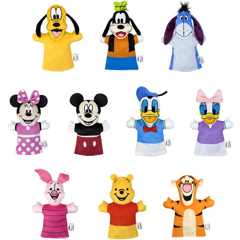 Disney Plush Doll Hand Puppet Kawaii Action Figures Mickey Minnie Goofy Winnie Donald