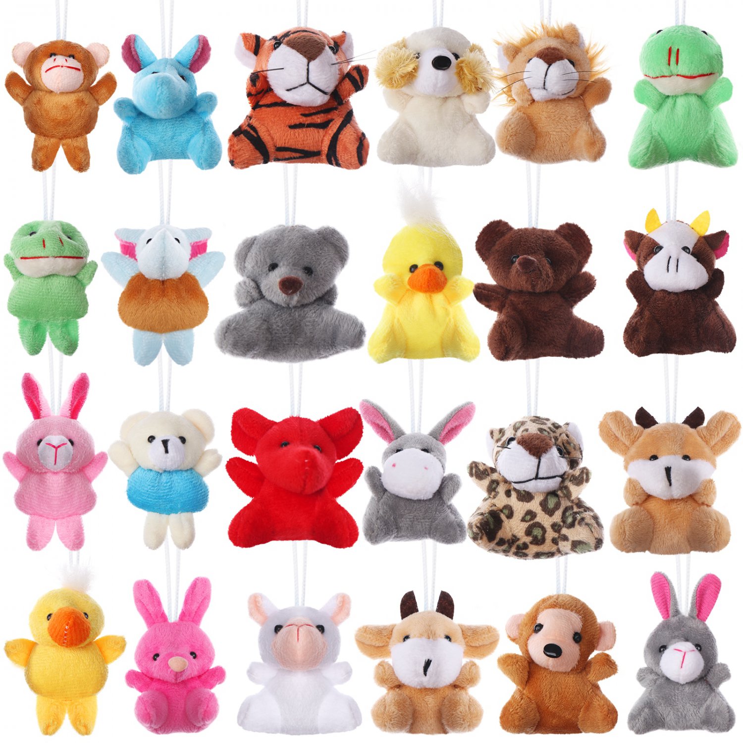 24pcs/set Mini Animal Plush Toy Set Cute Small Stuffed Animal Keychain Bear Rabbit Doll Toy