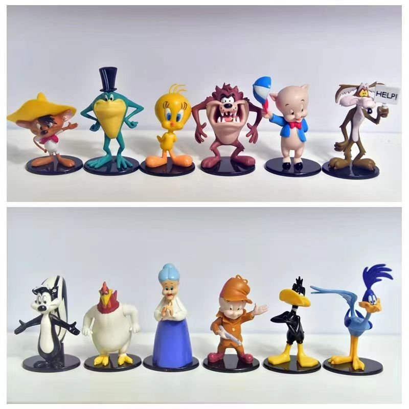 Original 12pcs/set 8cm Cute Looney Tunes Bugs Bunny PVC Dolls Animals Rabbit Duck
