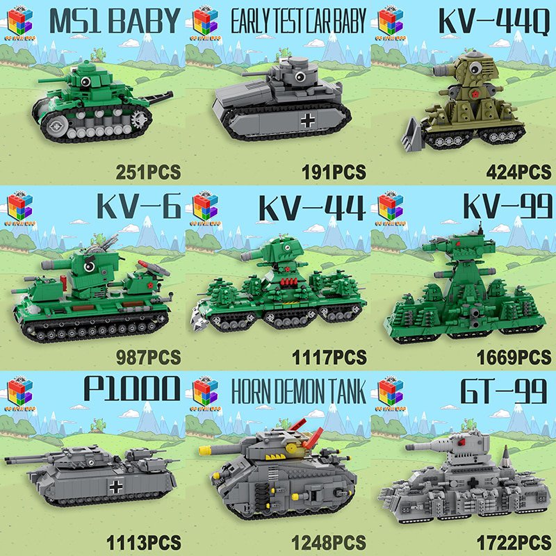 Seven color creative building blocks MOC World War II KV44 German P1000 Demon Cruiser Tank War