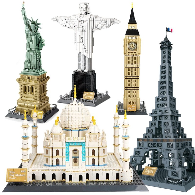 City Architecture Big Ben Eiffel Tower Paris World Famous Building Brick Statue Liberty America