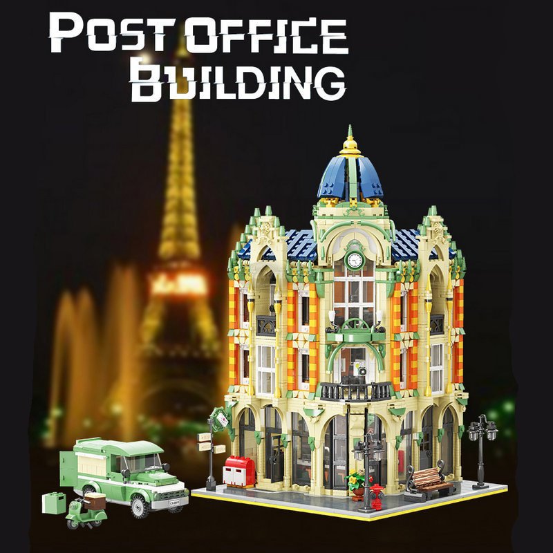 Corner Post Office Model Building Blocks City Street View Modular MOC Bricks Urban Scene