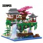 MINI City Architecture Temple Pavilion Waterfall House Bricks Street View Sakura Treehouse Building