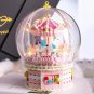 Rotate Merry-go-round Carousel Crystal Ball Music Light 3D Mini Diamond Blocks Bricks Building