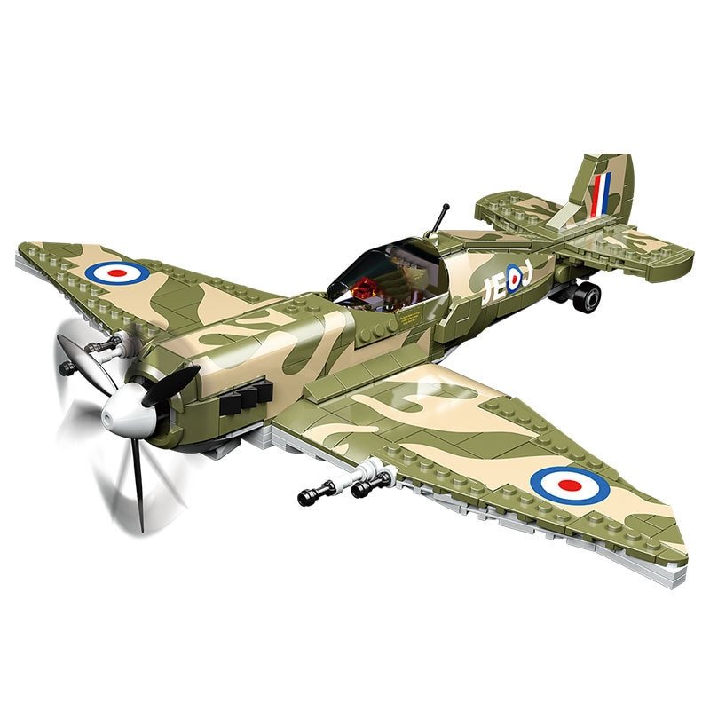 Military WW2 Spitfire Fighter Block DIY 1/32 Scale UK Plane Building Brick Toy For Boy Children