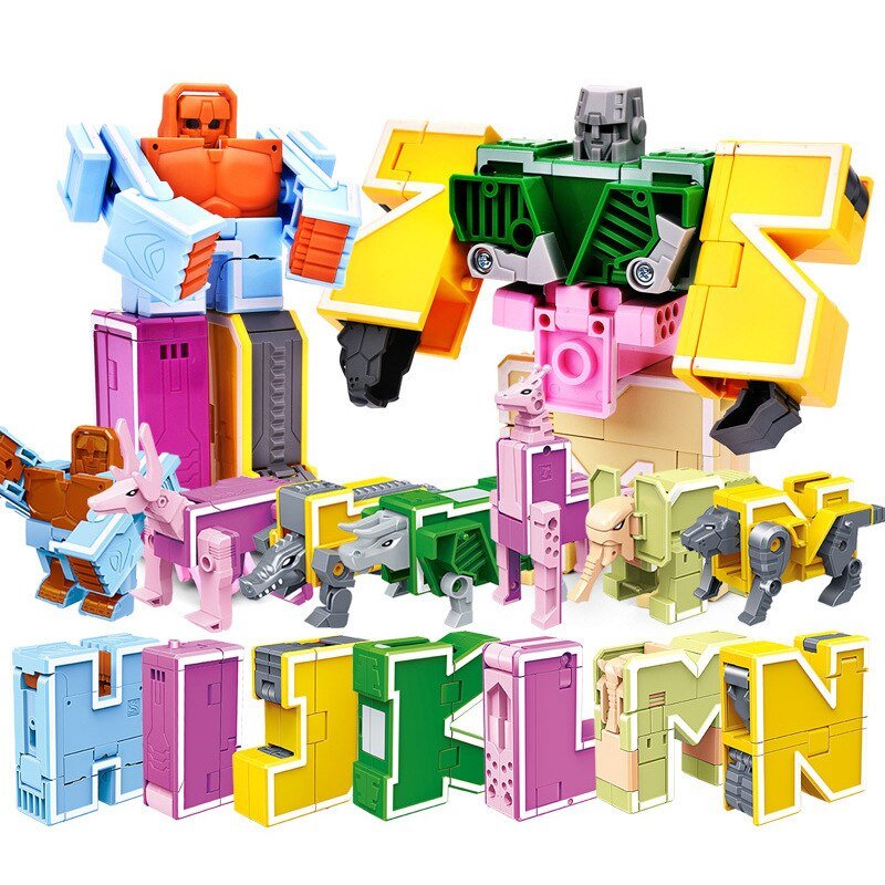 DIY Creative Building Blocks Transformation Robot Deform Alphabet Action Figure Assembling Blocks