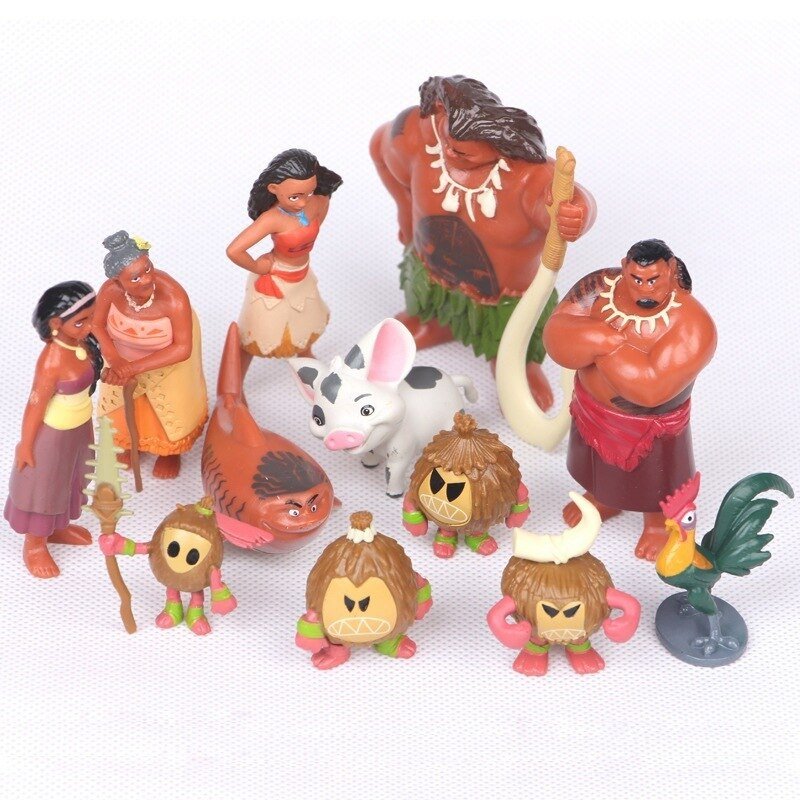 12pcs/set 6-10cm Moana Princess Maui Chief Tui Tala Heihei Pua Action Figure Toys For Children