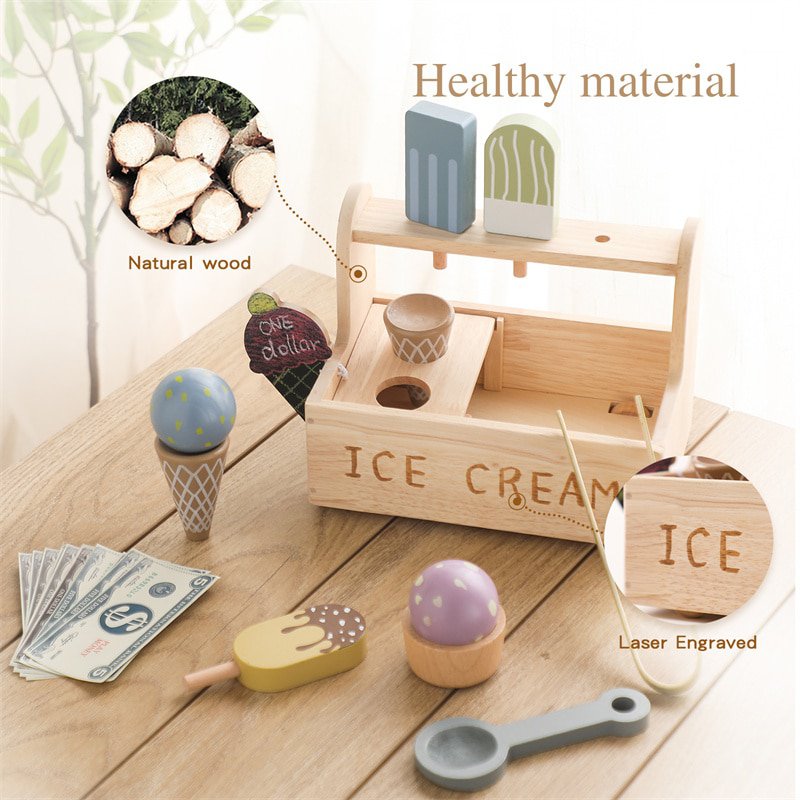 Simulation Ice Cream Shop Wooden Puzzle Montessori Education Toys