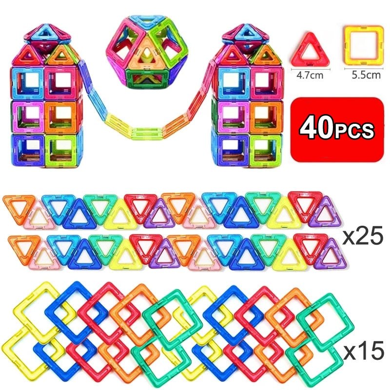 40pcs Standard Size Magnetic Designer Construction Set Magnet Building Blocks Assemble Bricks