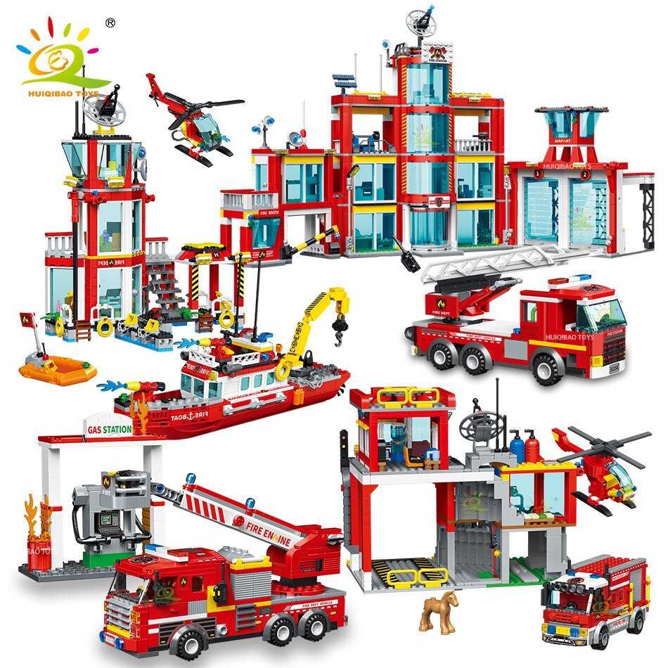 City Fire Station Model Building Blocks Boys Firefighter Car Truck Educational Construction Bricks