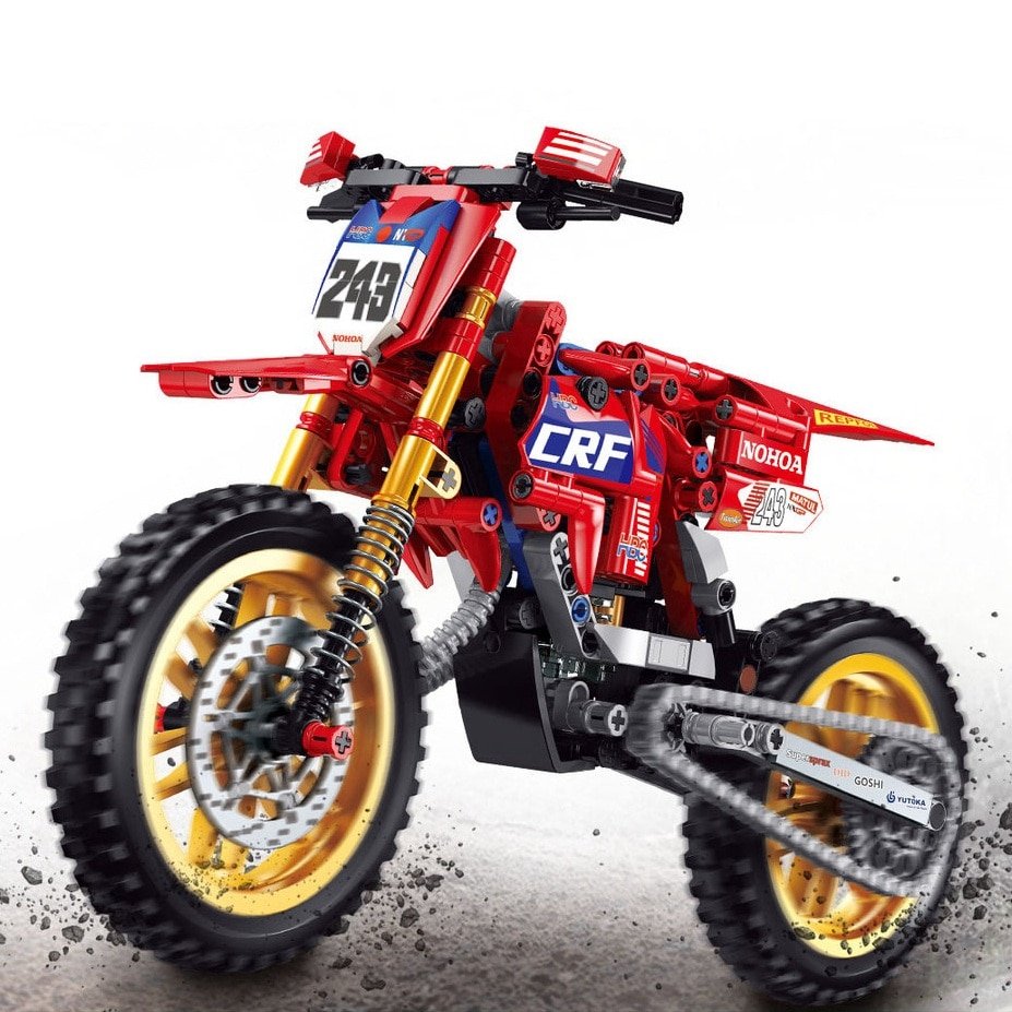 New Technical High-Tech Motorcycle Motocross CRF Model Building Blocks Off-Road Car MOTO