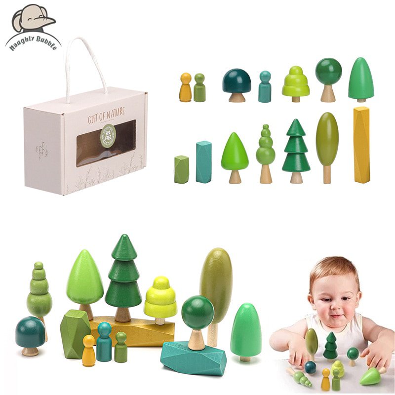 1Set Wooden Natural Simulation Tree Wooden Toys for Children Montessori Game Educational Toy