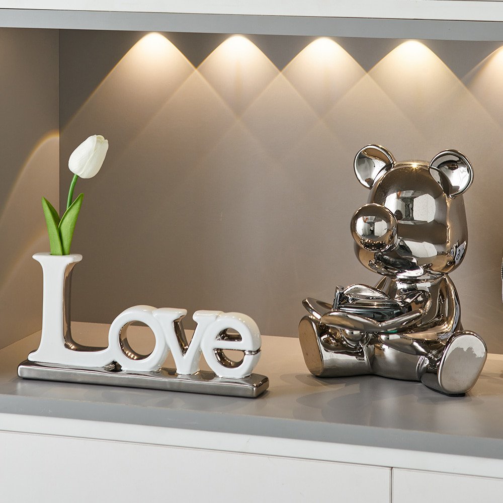 Love Bear Flower Ornaments Ceramic Sculptures & Figurines for Interior Luxury Home Decor