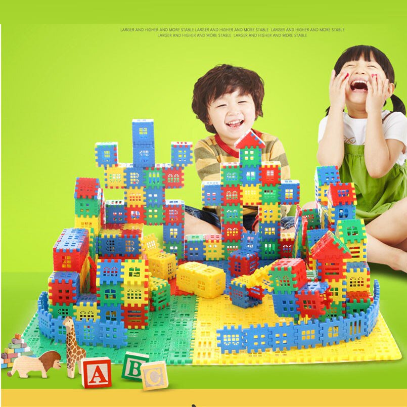 180Pcs Large Size Plastic 3D Interconnecting Building Blocks Toys For Children Learning Colorful