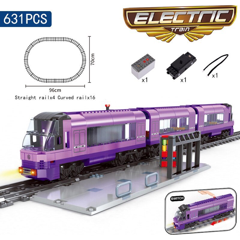 DIY MOC City Series Train Metro Tracks Building Blocks Railroad Conveyance Kids Model Bricks Toys
