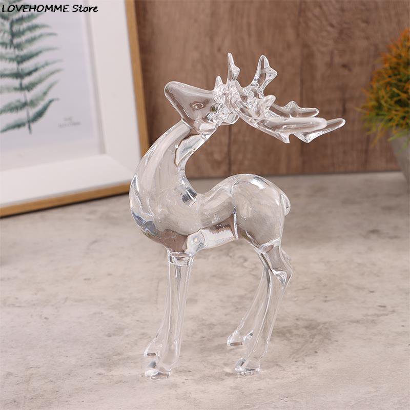 1Pc Crystal Deer Figurines Desktop Ornament Room Decor Transparent Elk Reindeer Sculpture Home
