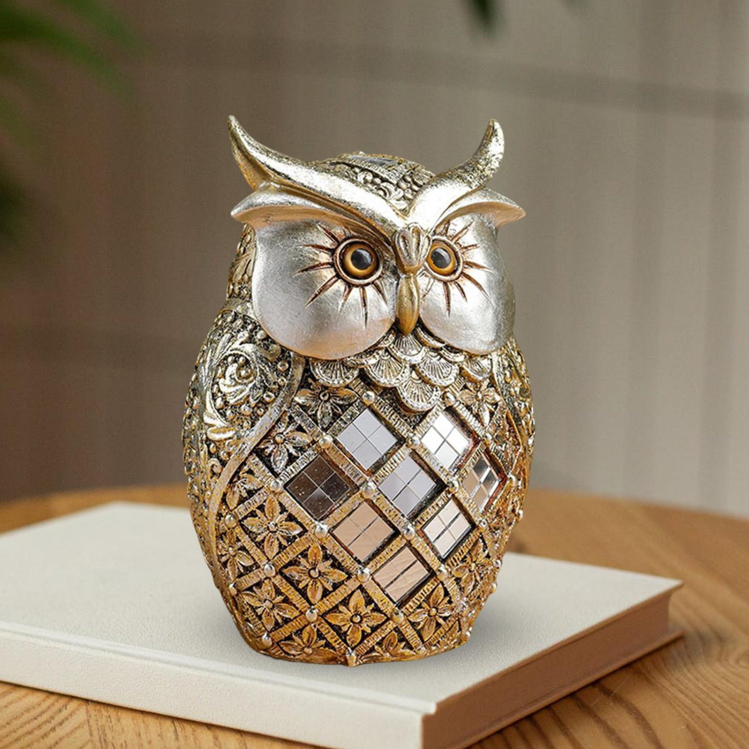 Creative Resin Owl Statue Bird Figurine Sculpture Desk Ornament for Office Tabletop Home Decor