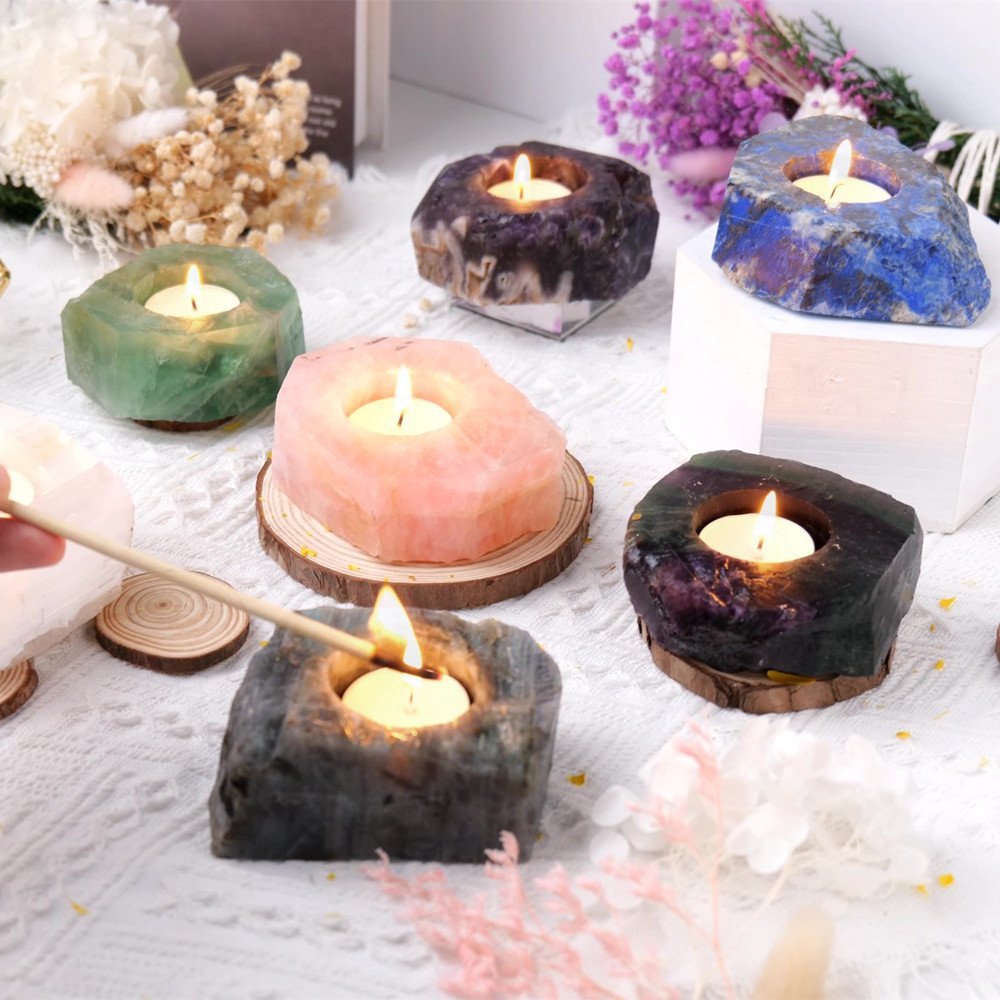 Natural Shape Crystals Candle Holder Quartz Amethyst White Crystal Candle Holder Decorations Raw