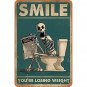 Funny Toilet Bathroom Decor Skeleton Skull Reading Newspapers Sign Retro Metal Tin Sign Vintage Bar