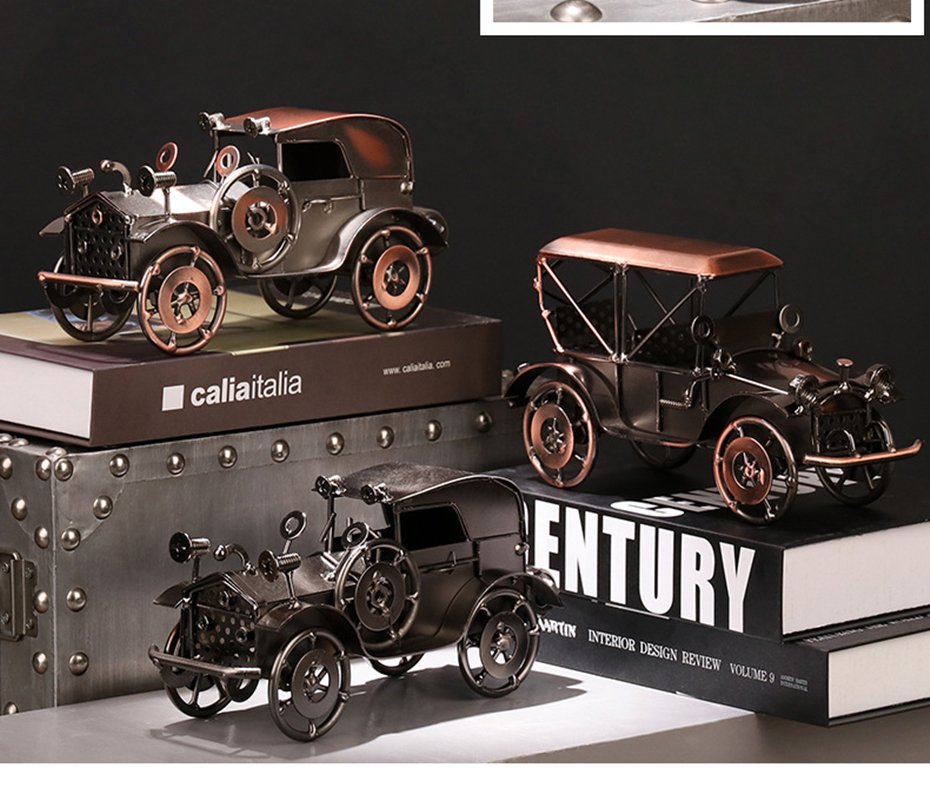 Handmade Silvery Grey or Red Bronze Old Car Restore Car Figurine Retro Model Metal Vintage Car