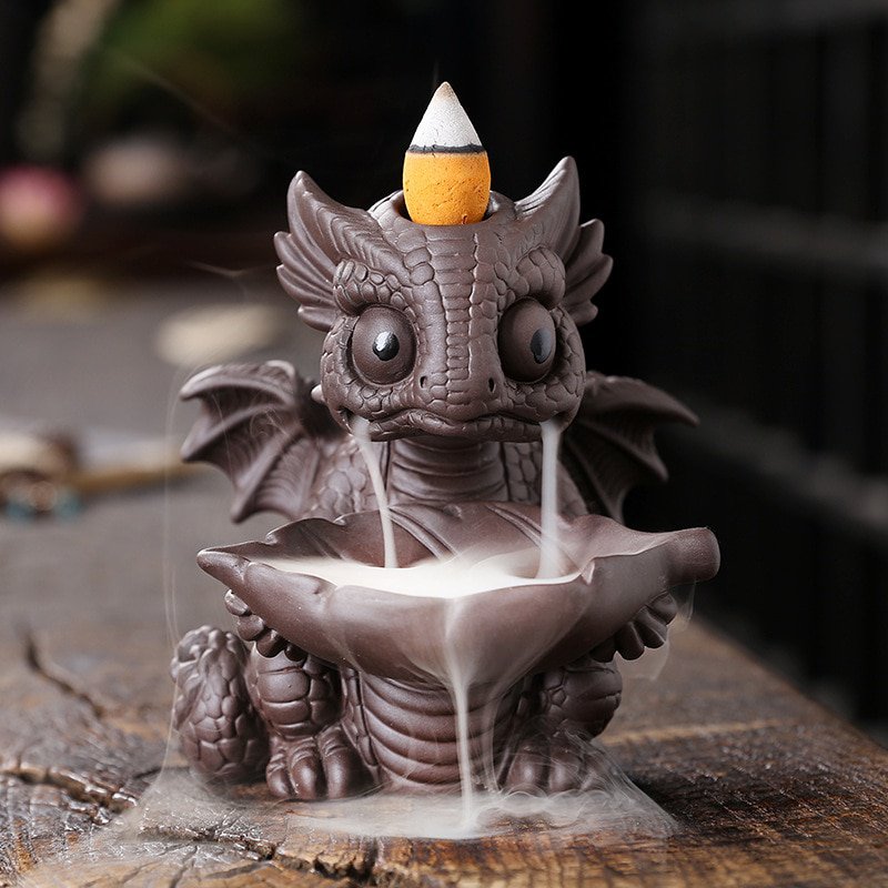 Creative Cute Dinosaur Handicrafts Waterfall Backflow Incense Burner Purple Clay Dragon Censer