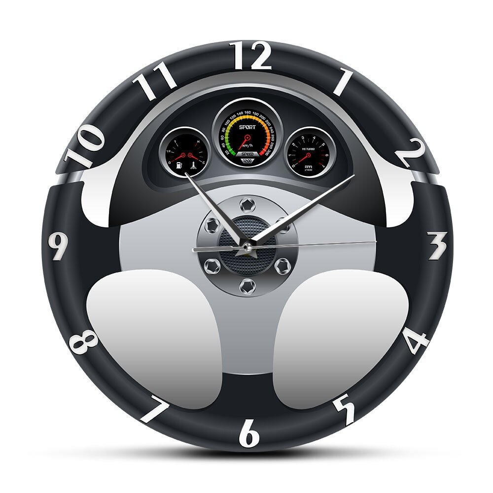 Creative 12-Inch Wall Clock - Unique Car Steering Wheel and Instrument Panel Design for Living Room