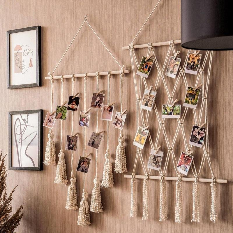 Hanging Photo Display Macrame Wall Hanging Pictures Frame Holder 10 Clips Boho Home