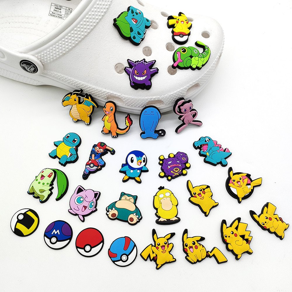 Cute Sanrio Hello Kitty Pokemon Shoe Charms Croc Kulomi Pvc Children Sandals Clogs Accessories Diy