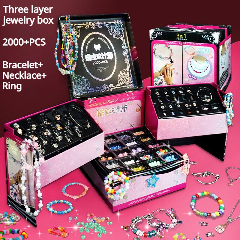 2000+PCS Children's Beaded DIY Jewelry Designer Gift Box Girl Handmade Jewelry Set Crystal