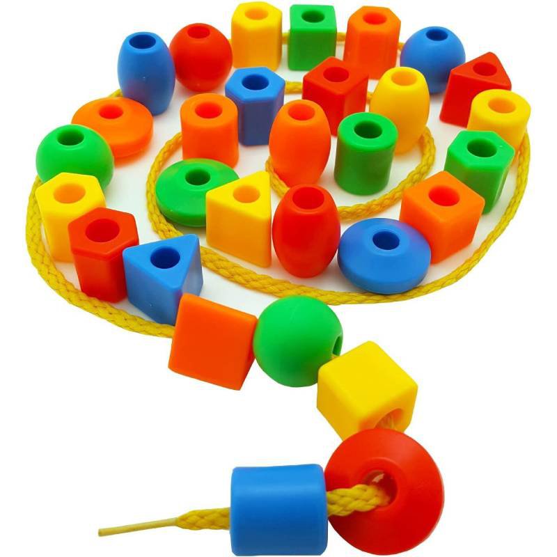 Rainbow Lacing Beads 25 Beads 3 Strings Montessori Toys Threading Toys Educational Toys