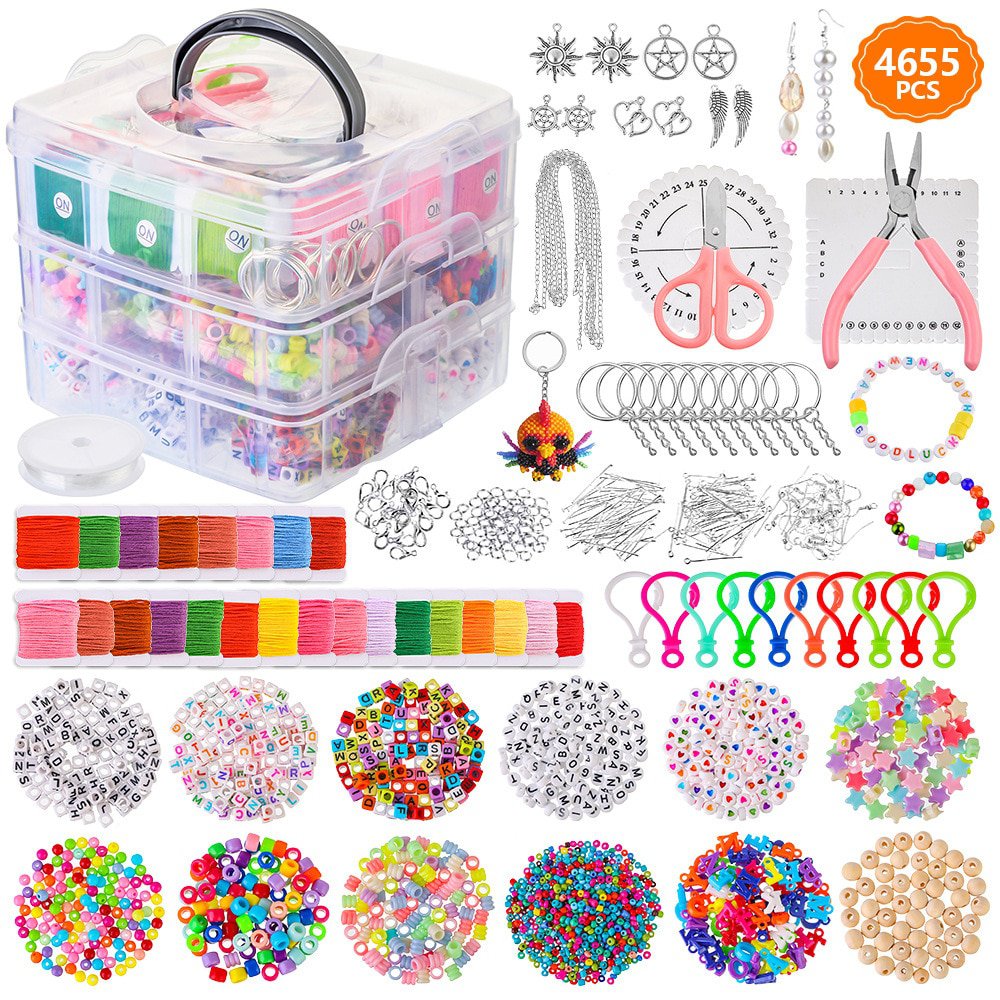 4655pcs DIY Beads Bracelet Kit Making Necklace Manual Toys for Girls Pearls Games Handmade