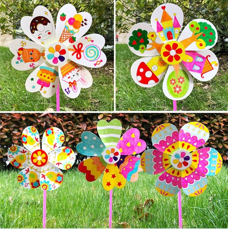 2Pcs Creative Drawing Toys for Kids Handmade Art Painting Windmill Toys DIY Graffiti Education