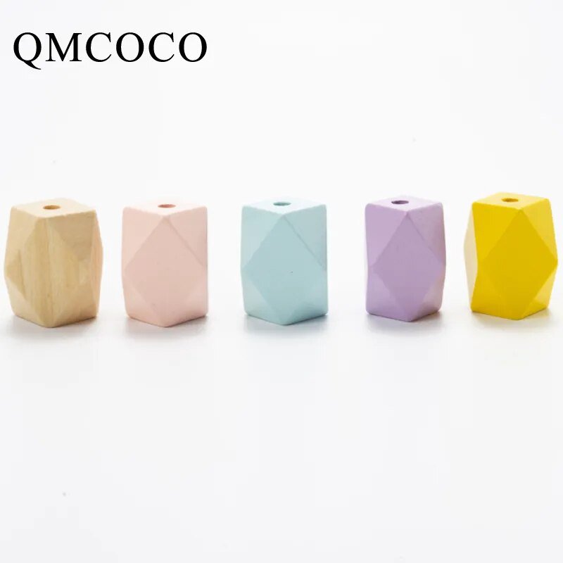 20*30mm 10Pcs/Pack New Colorful Long Octagonal Wooden Beads DIY Kids Toys