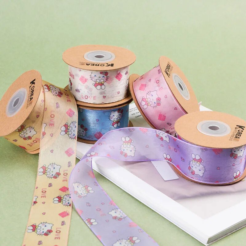 Sanrio Hello Kitty Webbing Cute KT Printed Ribbon DIY Bow Hair Accessories Headdress Cute Gift