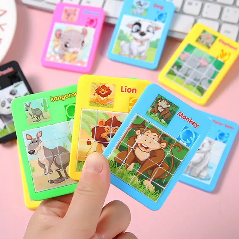 5pcs/bag Cartoon Animal 16frame Puzzle Sliding Flat Intellectual Toy Party Favors