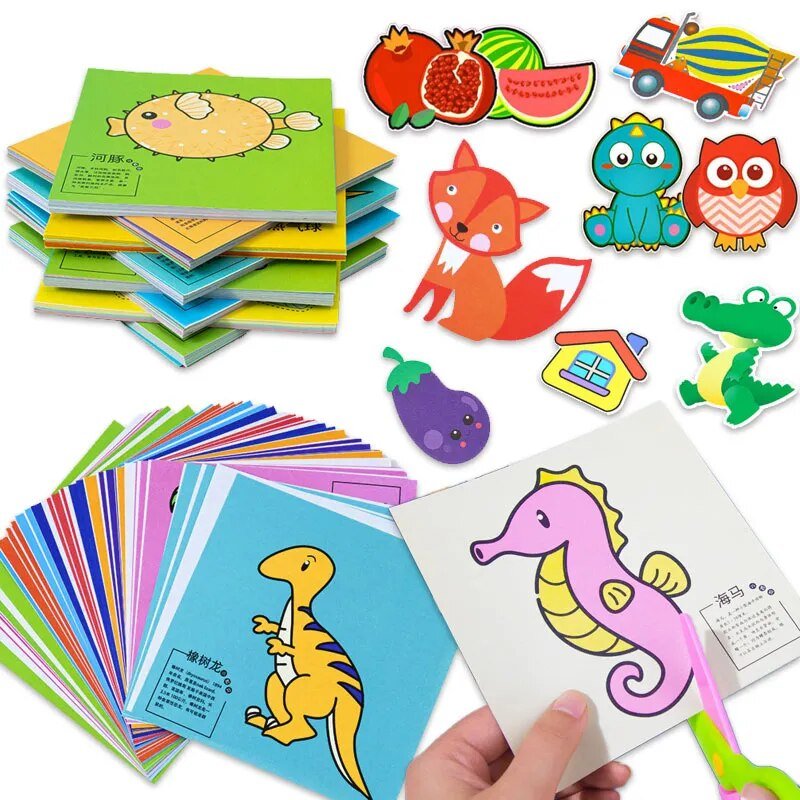 48/60pcs Children Scissor Skills Activity Book Child-Safe Scissors Paper Kindergarten Cutting