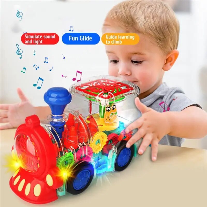 Electric Gear Toy Kids Transparent Model Battery Operated Walking Toy With Light And Music Gifts