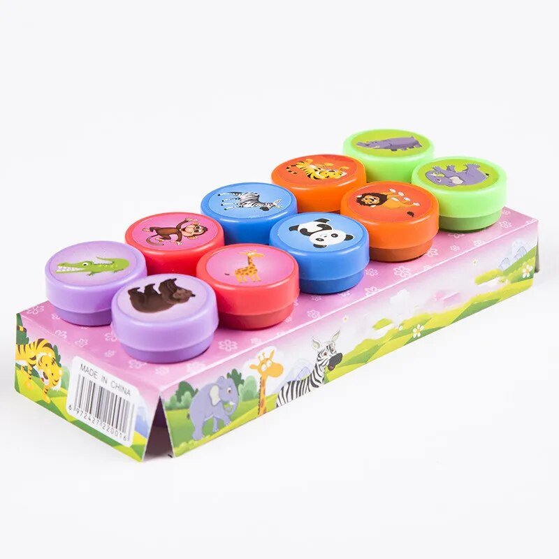 10pcs/Set Children Toy Stamps Cartoon Christmas Halloween Animals Fruits Kids Seal