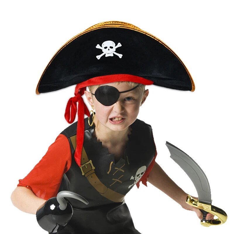 Halloween Pirate Hat Skull Print Pirate Captain Caribbean Pirate Hat Party Props Cosplay Costume