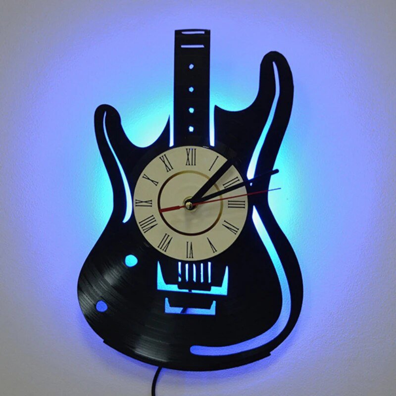 Vinyl Record LED Wall Clock Modern Design Music Theme Guitar Clock Wall Watch Home Decor
