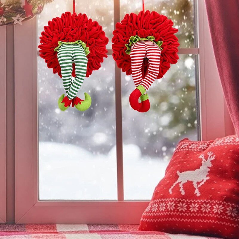Christmas Elf Legs Xmas Tree Table Door Window Hanging Ornament Fur Strange Plush Leg Doll