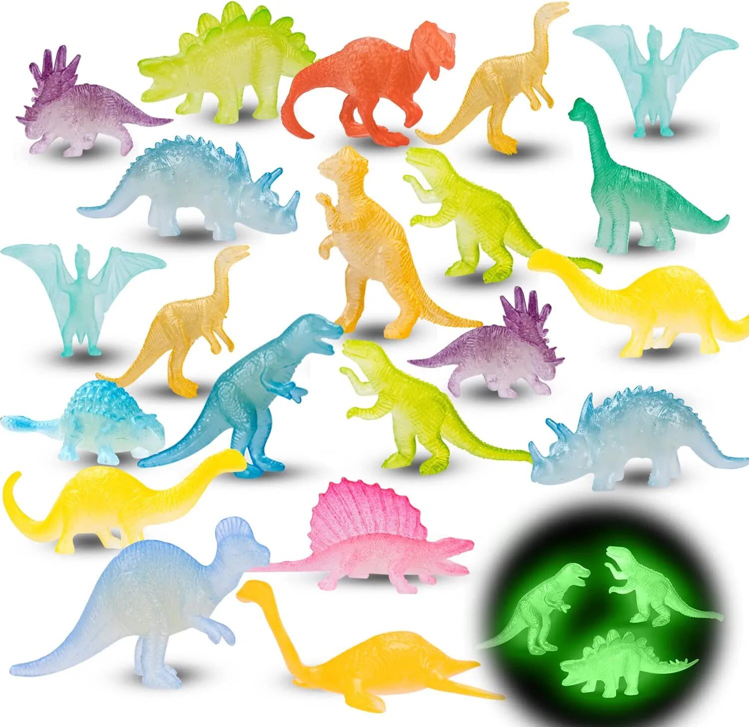 Glow in Dark Mini Dinosaur Toy Set 16pcs Plastic Realistic Dino Figure Kid Birthday