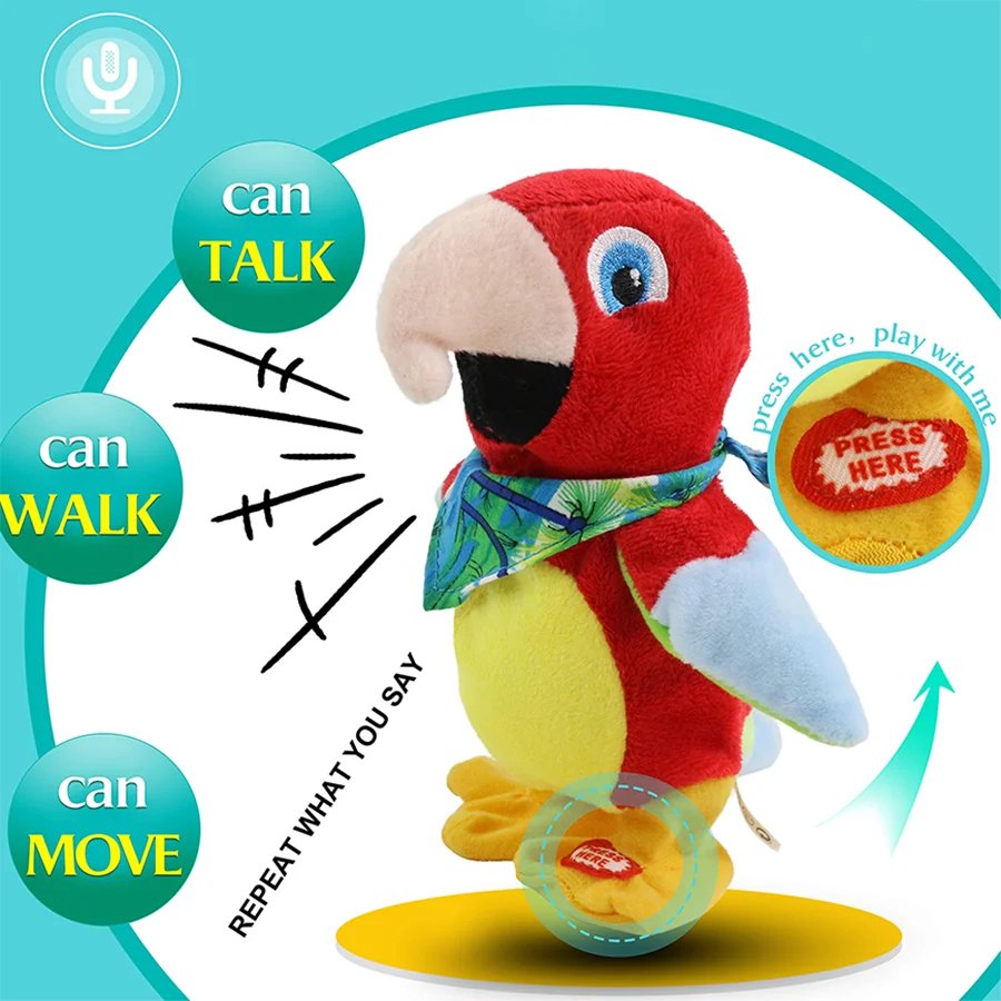 20cm Recording Doll Parrot Singing Plush Toy Throw Pillows Stuffed Walk Toys Electric Dance Animal